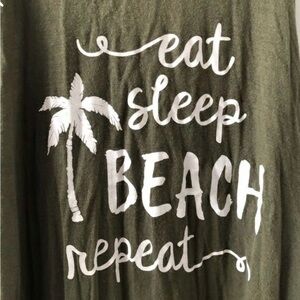 Dark green Francesca’s eat, sleep repeat swim suit cover up.